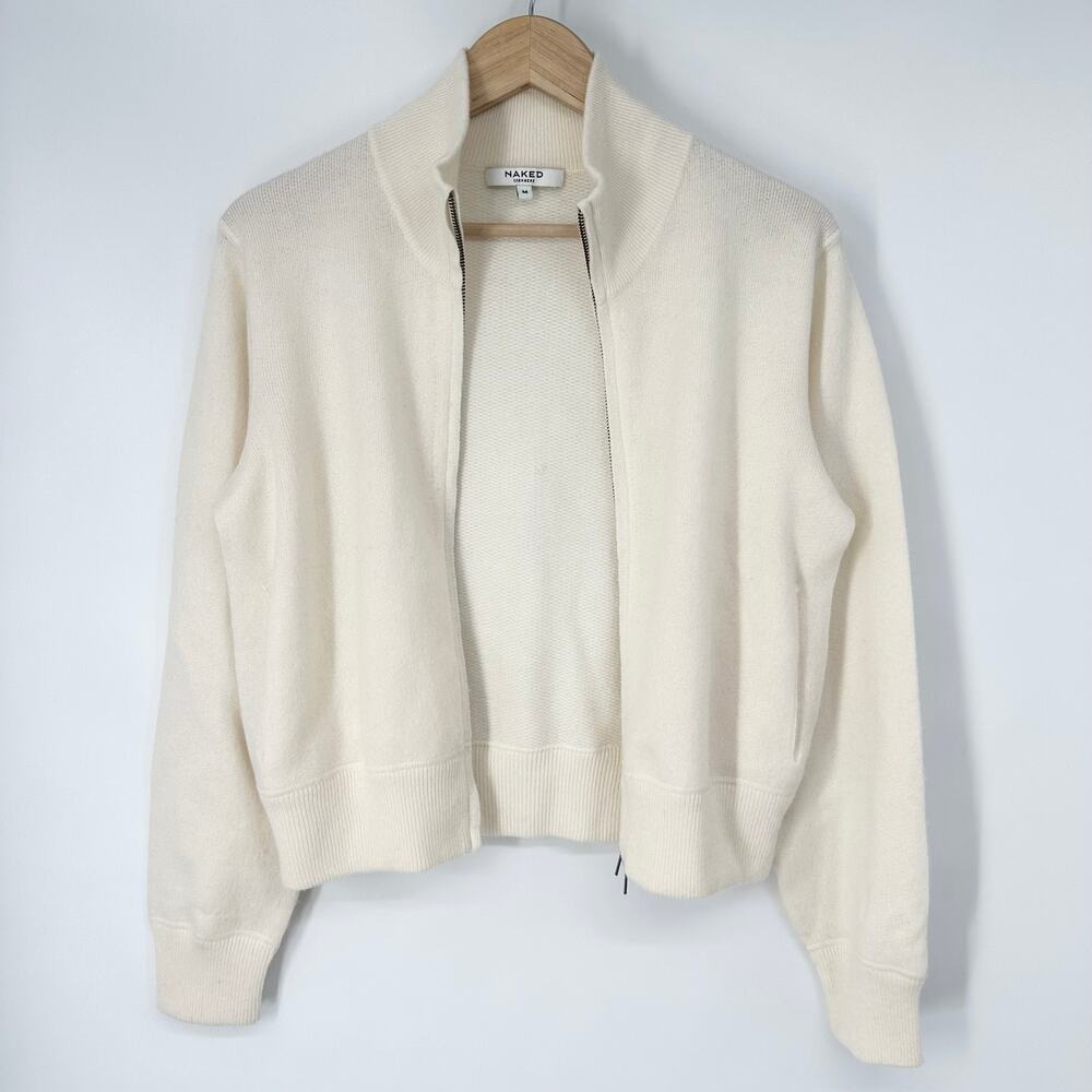 NAKED CASHMERE 100% Cashmere Zip Up Mock Neck Cardigan Sweater White Jacket - Picture 13 of 13